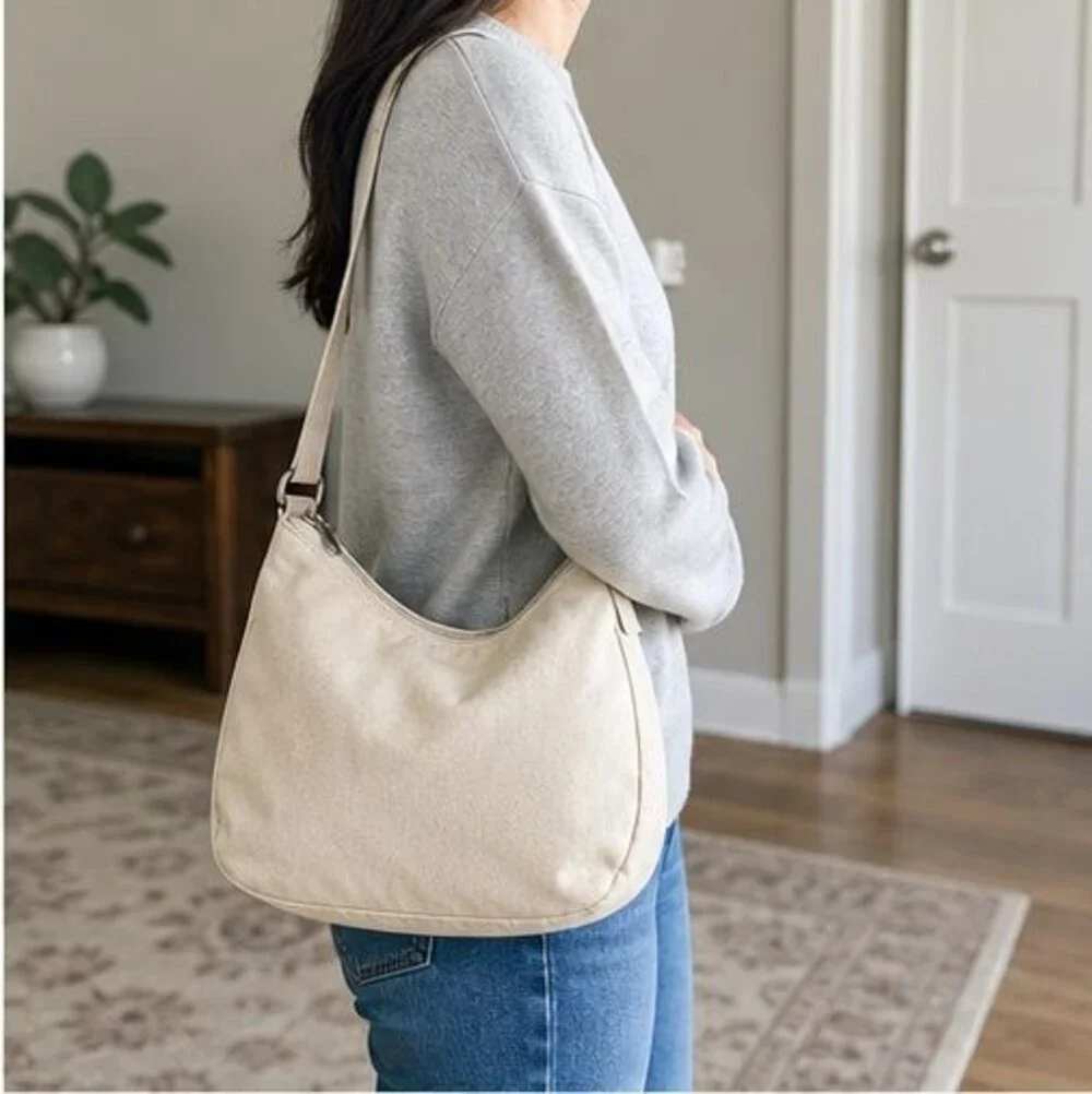 Cream Canvas Crossbody Bag